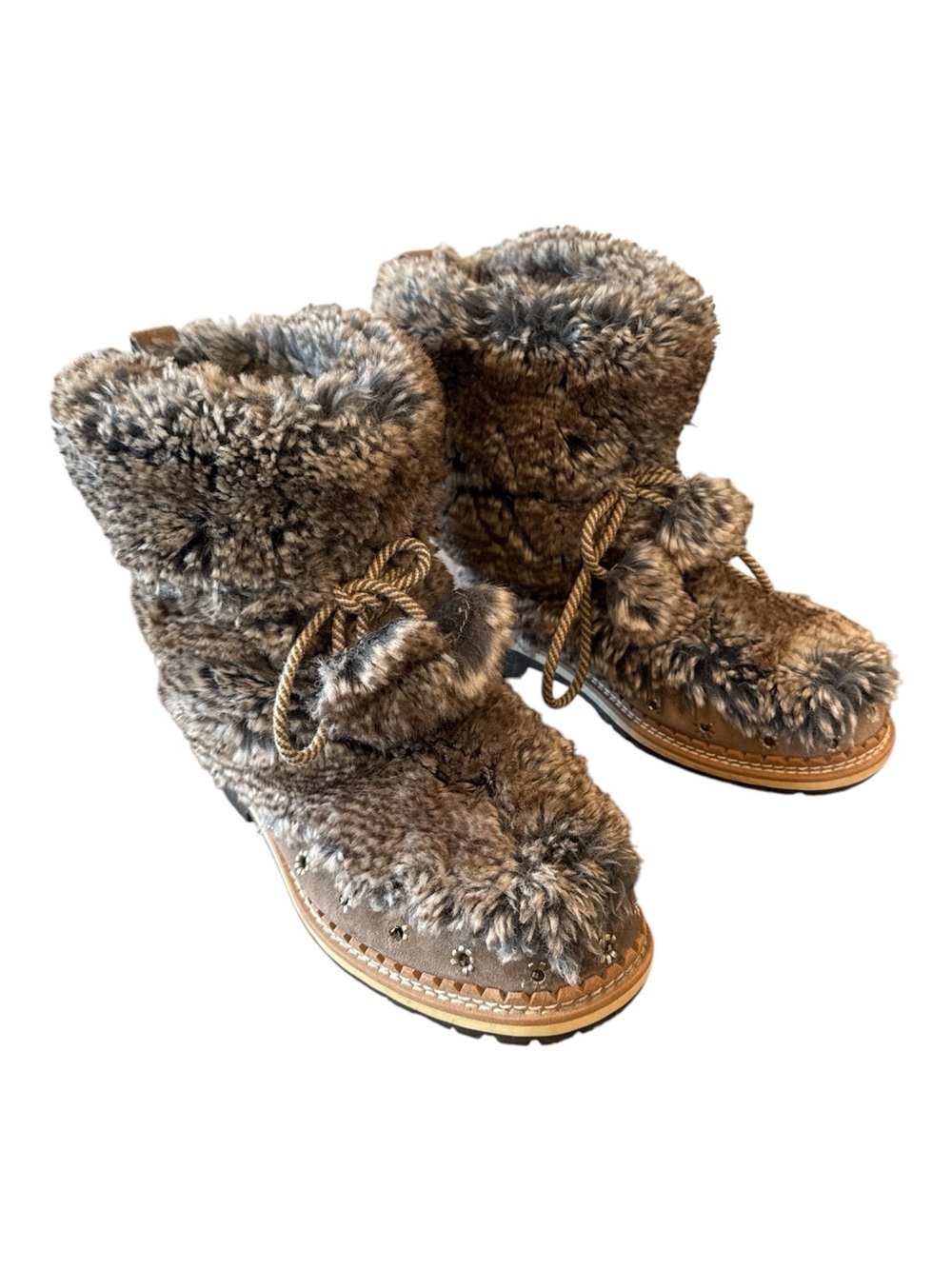 Sam Edelman Blanche Faux Fur Pom Pom Winter Boots Taupe Gray Size 7.5 - Picture 4 of 15